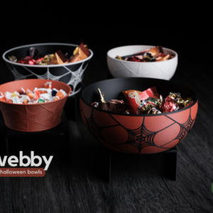 Cuencos de caramelos para Halloween impresos en 3D con diseño de telaraña, colección WEBBY